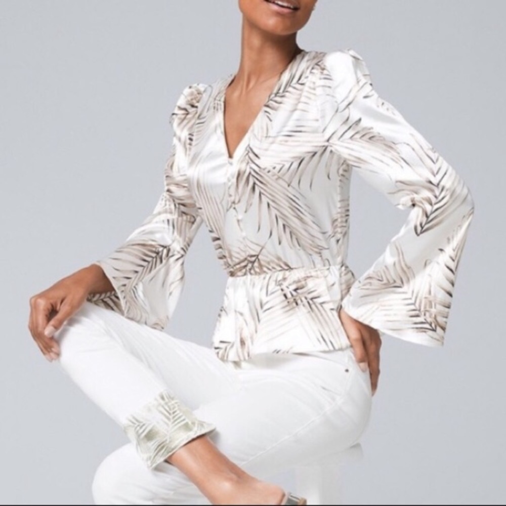 NWT WHBM Palm Print Silky Blouse
